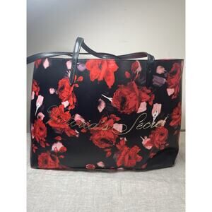 Victoria’s Secret Black/Red Floral Rose Logo Tote‎ Handbag PreOwned EUC-MINT